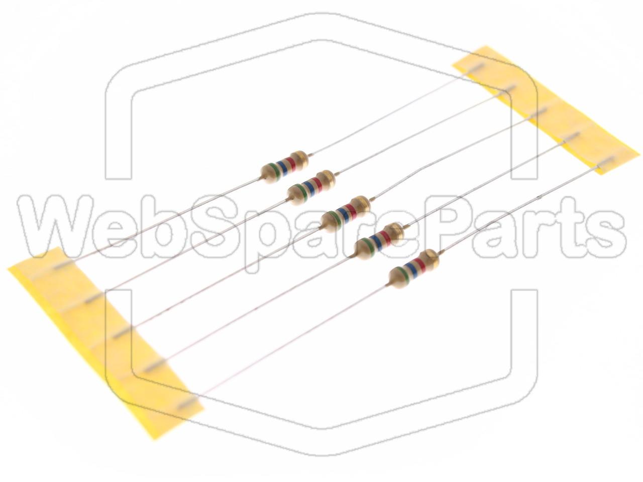 5x Carbon Film Resistance 5.6kR 0.25W ±5% Ø2.3x6mm
